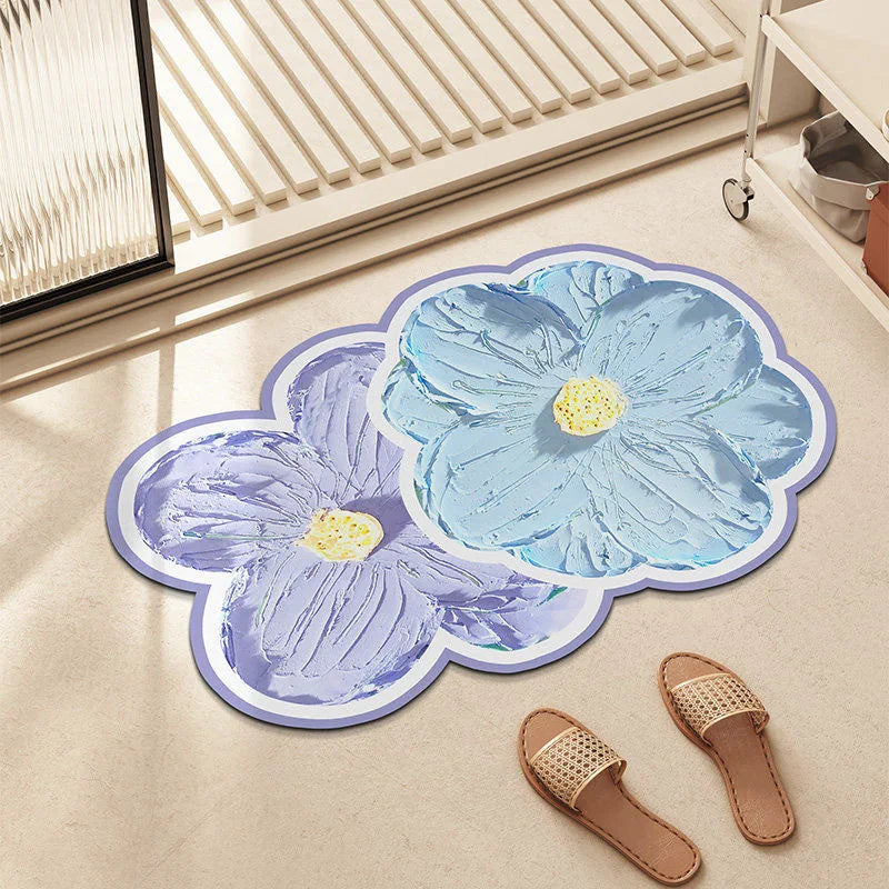 JAYA Flower Shaped Bath Mat Water Absorbent Quick Dry Non Slip Soft Bathroom Carpet Shower Door Floor Pad for Home