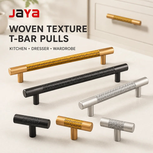 JAYA Woven Texture Cabinet T Bar Pull Handles and Knobs Modern Drawer Hardware for Kitchen Dresser Wardrobe Cupboard Furniture