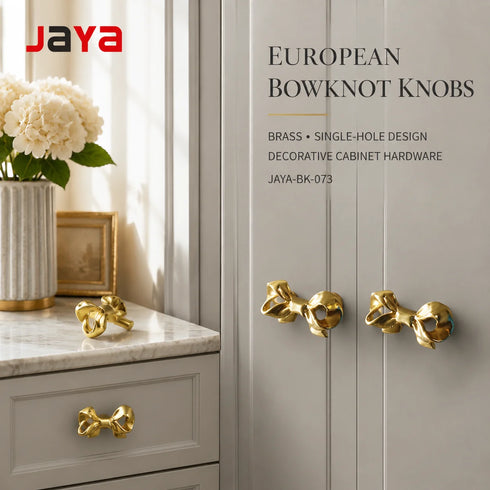 JAYA European Style Bowknot Handle Cabinet Bow Brass Handle Wardrobe Drawer Brass Knobs