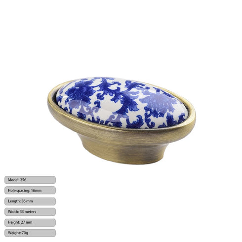 JAYA Blue and White Porcelain Cabinet Handles and Knobs Antique Bronze Drawer Pulls for Kitchen Wardrobe Cupboard Dresser