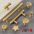 JAYA Solid Brass Cabinet Hardware Brushed Gold Bar Pull Handles T Knobs Round Knobs for Kitchen Wardrobe Dresser Furniture