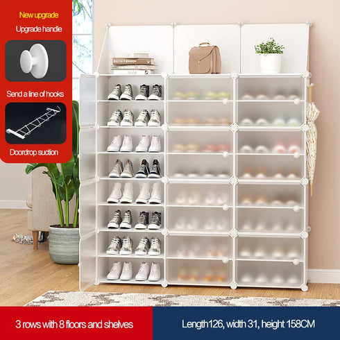 JAYA DIY Modular Plastic Cube Shoe Rack with Translucent Doors for Home Entryway and Bedroom Storage