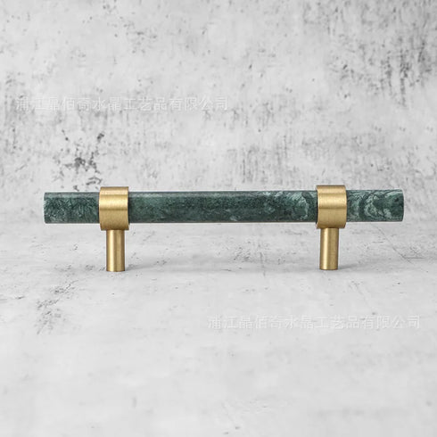 JAYA Luxury Marble and Brass Cabinet Handles Green White T Bar Pulls Knobs for Kitchen Cabinets Drawers and Wardrobes