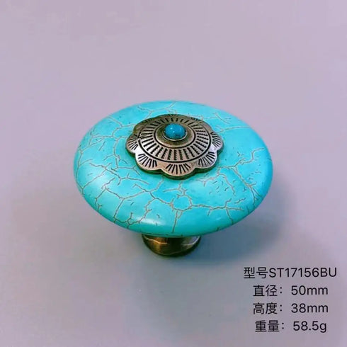 JAYA 2025 Modern Luxury Simple Antique Blue Color Retro Single Hole Zinc Alloy& Synthetic Turquoise Drawer Cabinet Handle Knobs