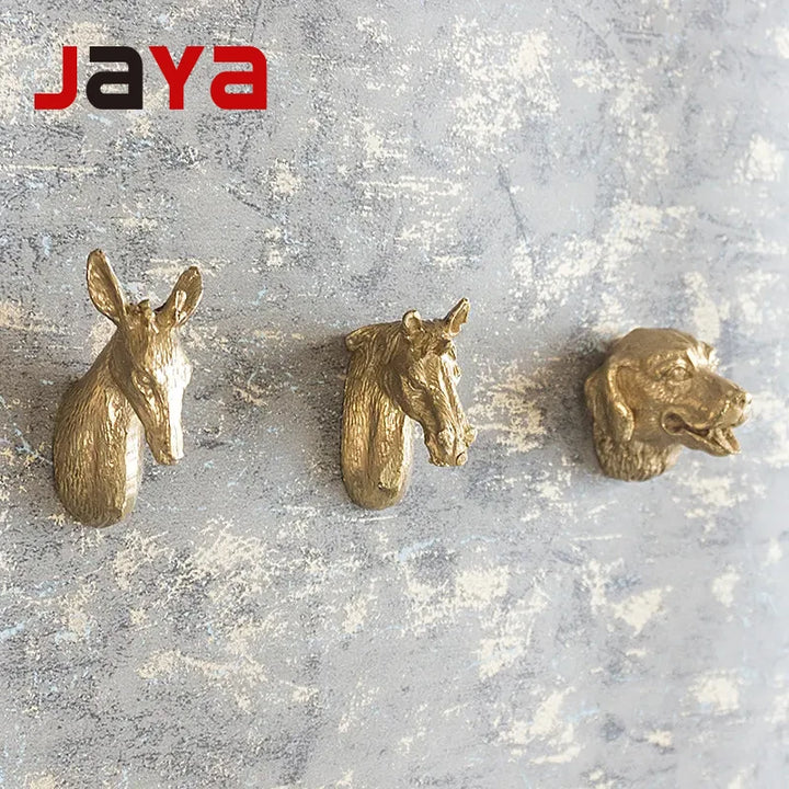 JAYA 2025 New Design Modern Brass Animal Head Knobs Dresser Drawer Brass Knobs Hardware Handles