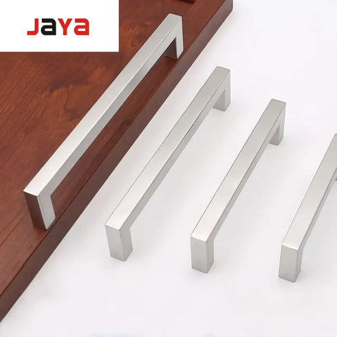 JAYA 3-15 Inch  White Cabinet Square Closet Drawer Pulls Bathroom Door Brush Silver Cabinet Handle for Cabinet Handle