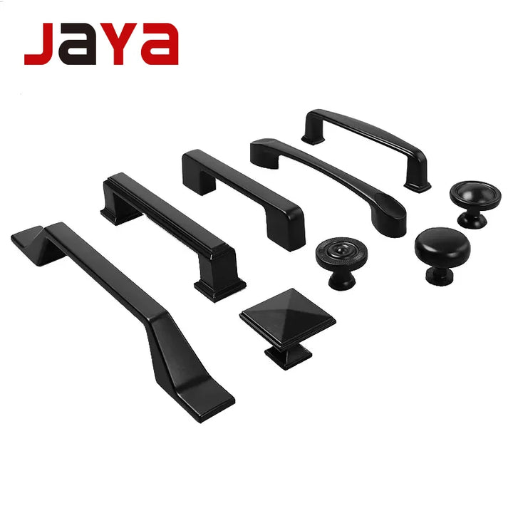 JAYA Aluminium Alloy Pulls Furniture Hardware Kitchen Cabinet Cupboard Dresser Wardrobe Drawer Door Black Modern Pull Handles