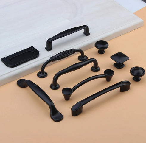 JAYA American Cabinet Drawer Aluminum Alloy Handle Black Closet Door Handle Modern Simple Single Hole Hardware Handle
