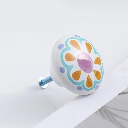 JAYA American Cartoon Ceramic Drawer Handle Nordic Single Hole Ceramic Round Illustration Children's Room Handle