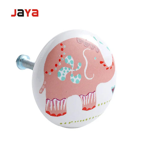 JAYA American Cartoon Ceramic Drawer Handle Nordic Single Hole Ceramic Round Illustration Children's Room Handle