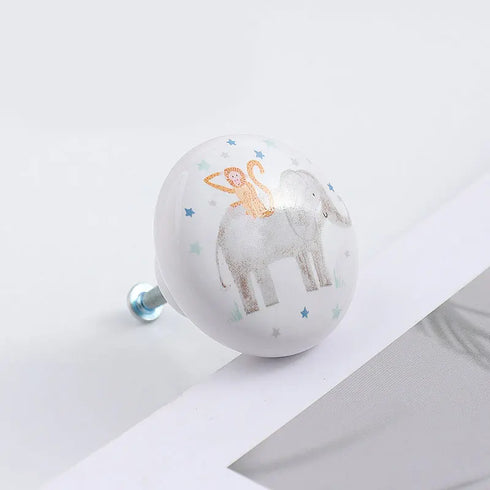 JAYA American Cartoon Ceramic Drawer Handle Nordic Single Hole Ceramic Round Illustration Children's Room Handle