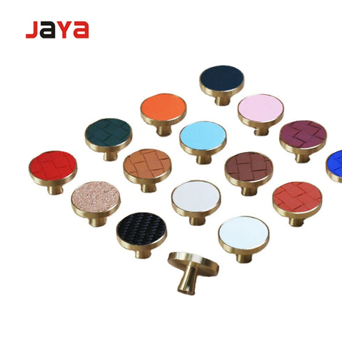 JAYA Antique Cabinet Door Brass Kitchen Handle And Knobs For Kitchen Cabinet Genuine Leather Handle