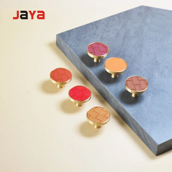 JAYA Antique Cabinet Door Brass Kitchen Handle And Knobs For Kitchen Cabinet Genuine Leather Handle