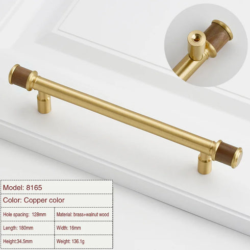 JAYA Antique Walnut Cabinet Door Handle Modern Scandinavian Brass & Wood Design Solid Furniture Door Handle