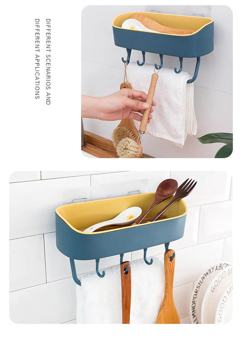 JAYA Bathroom Double Layer Towel Rack Drain Rack Kitchen Double Color Traceless Hook Storage Rack