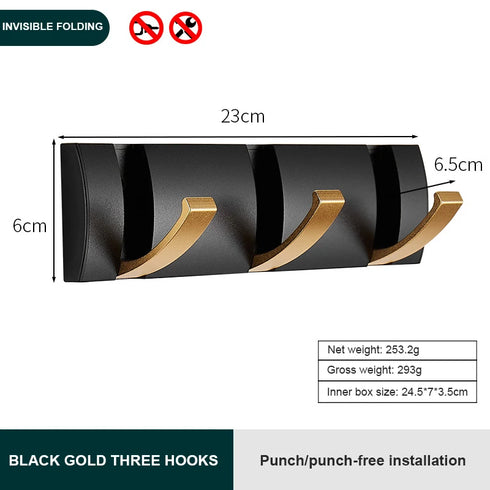 JAYA Black And Gold  Hook Door Hanger Hook Single Folding  Traceless Thickened Hanging Door Back Coat Hat Row Hook
