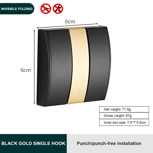 JAYA Black And Gold  Hook Door Hanger Hook Single Folding  Traceless Thickened Hanging Door Back Coat Hat Row Hook