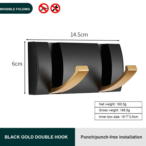 JAYA Black And Gold  Hook Door Hanger Hook Single Folding  Traceless Thickened Hanging Door Back Coat Hat Row Hook