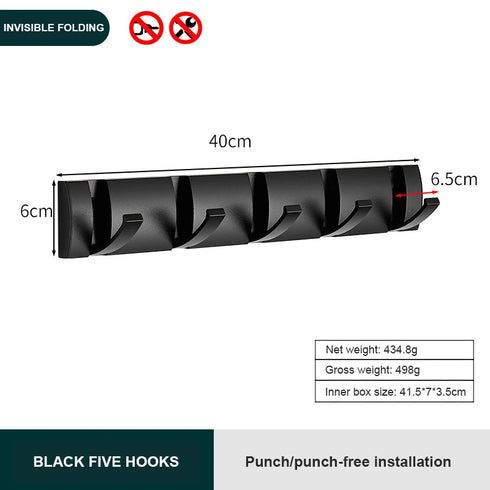 JAYA Black And Gold  Hook Door Hanger Hook Single Folding  Traceless Thickened Hanging Door Back Coat Hat Row Hook