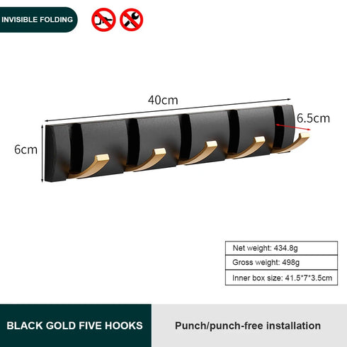 JAYA Black And Gold  Hook Door Hanger Hook Single Folding  Traceless Thickened Hanging Door Back Coat Hat Row Hook