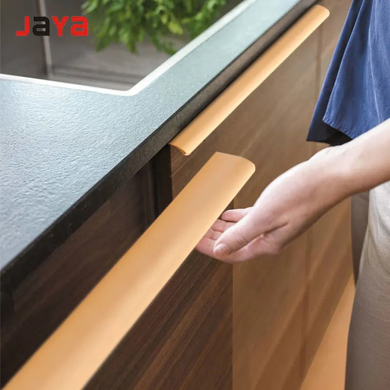 JAYA Black Hole-free Hidden Long American Cabinet Wardrobe Door Arc Aluminum Anti-collision Edge Invisible Aluminum Handle