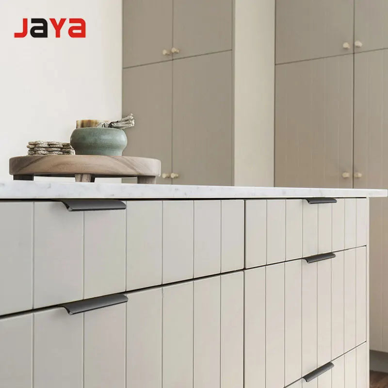 JAYA Black Hole-free Hidden Long American Cabinet Wardrobe Door Arc Aluminum Anti-collision Edge Invisible Aluminum Handle