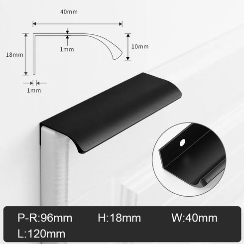 JAYA Black Hole-free Hidden Long American Cabinet Wardrobe Door Arc Aluminum Anti-collision Edge Invisible Aluminum Handle