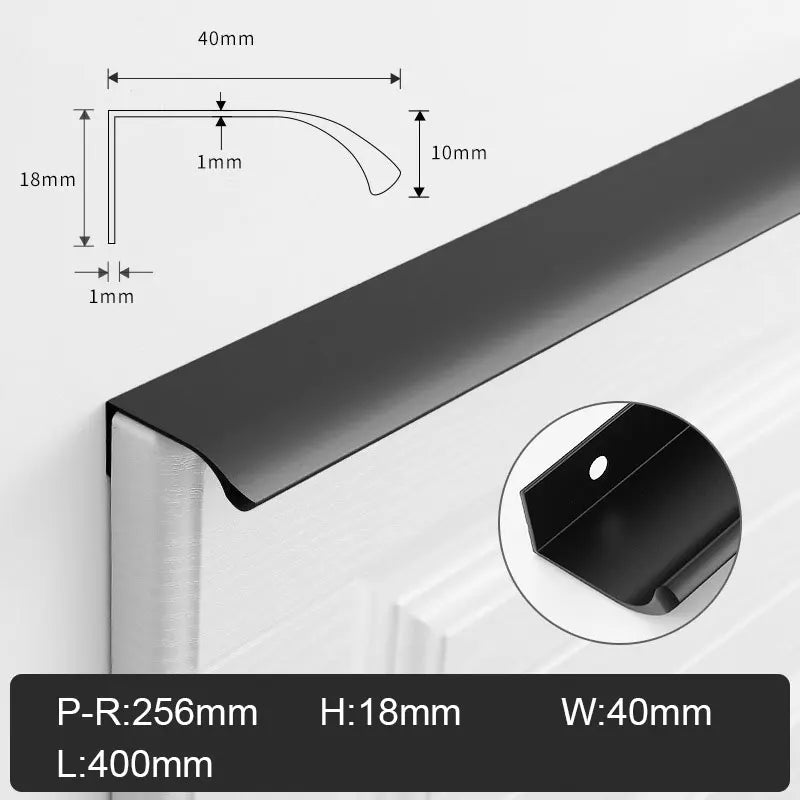 JAYA Black Hole-free Hidden Long American Cabinet Wardrobe Door Arc Aluminum Anti-collision Edge Invisible Aluminum Handle