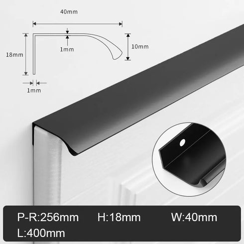 JAYA Black Hole-free Hidden Long American Cabinet Wardrobe Door Arc Aluminum Anti-collision Edge Invisible Aluminum Handle