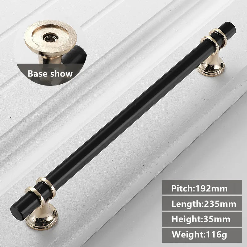 JAYA Black Kitchen Furniture Handles 128mm Solid Stainless Steel and Copper Cabinet Pulls for Door Drawer Modern CNC Appliance