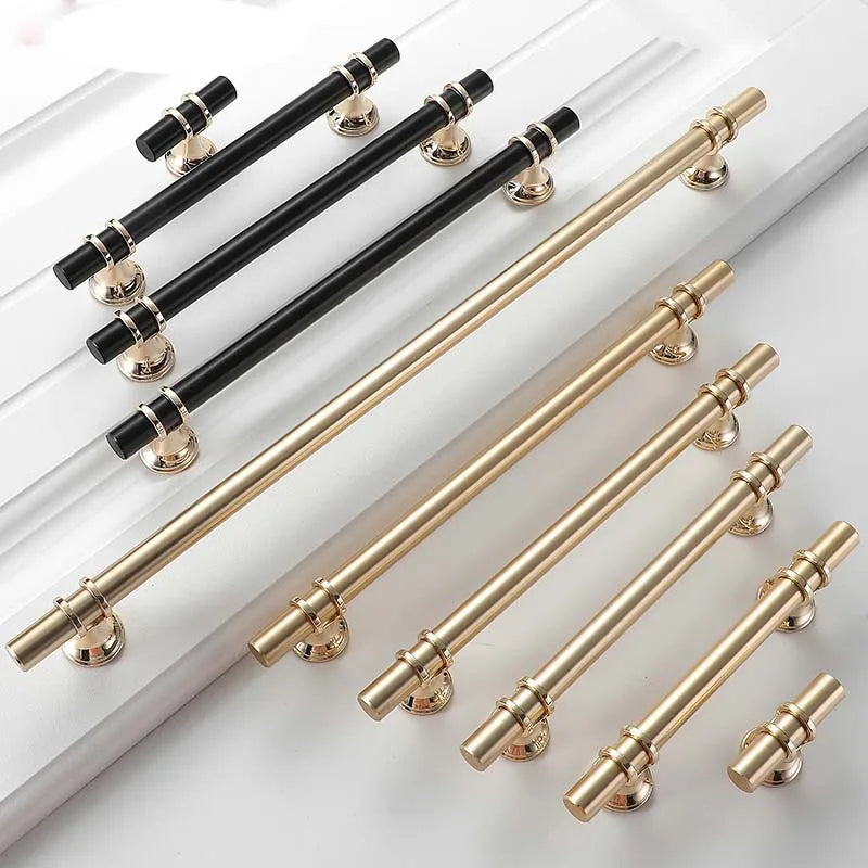 JAYA Black Kitchen Furniture Handles 128mm Solid Stainless Steel and Copper Cabinet Pulls for Door Drawer Modern CNC Appliance