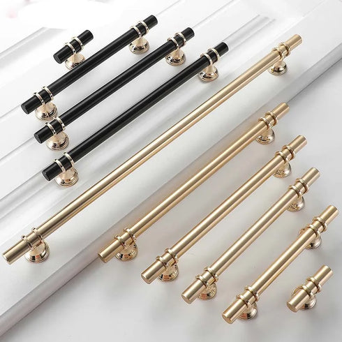 JAYA Black Kitchen Furniture Handles 128mm Solid Stainless Steel and Copper Cabinet Pulls for Door Drawer Modern CNC Appliance
