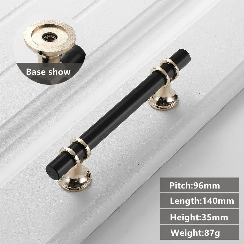 JAYA Black Kitchen Furniture Handles 128mm Solid Stainless Steel and Copper Cabinet Pulls for Door Drawer Modern CNC Appliance
