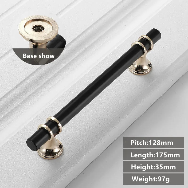 JAYA Black Kitchen Furniture Handles 128mm Solid Stainless Steel and Copper Cabinet Pulls for Door Drawer Modern CNC Appliance