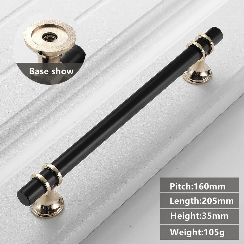 JAYA Black Kitchen Furniture Handles 128mm Solid Stainless Steel and Copper Cabinet Pulls for Door Drawer Modern CNC Appliance