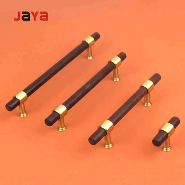 JAYA Brass Cupboard Handles Black Walnut Beech Cabinet Drawer Wardrobe Door Double Hole Long Handle