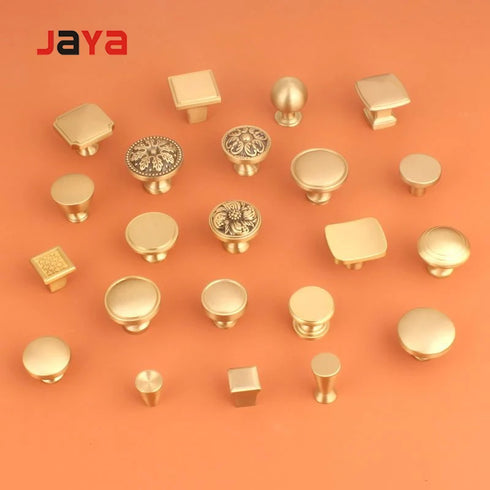 JAYA  Brass Cupboard Handles  Light Luxury Wardrobe Door square Round Drawer Furniture Handle