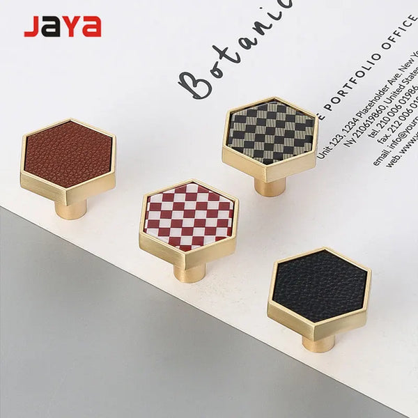 JAYA Brass Marble Shell Handle Cabinet Door Wardrobe Cabinet Hook Single Hole Hexagon Handle