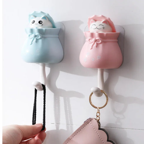 JAYA Cartoon Cat No-punch Rag Plug Plastic Hook for Kids Bathroom Creative Wall Hanging Key Hook