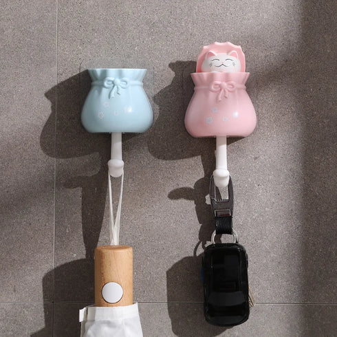 JAYA Cartoon Cat No-punch Rag Plug Plastic Hook for Kids Bathroom Creative Wall Hanging Key Hook
