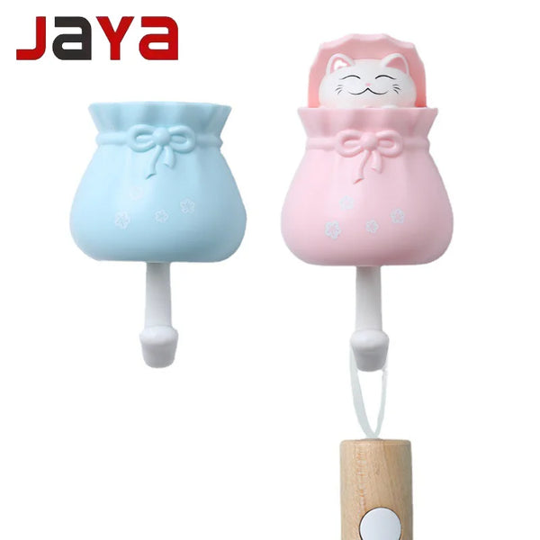 JAYA Cartoon Cat No-punch Rag Plug Plastic Hook for Kids Bathroom Creative Wall Hanging Key Hook