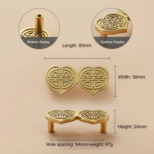 JAYA Chinese Brass Furniture Door Handle Pure Copper Flower Shaped Bow Wardrobe Door Handle Knobs