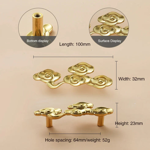 JAYA Chinese Brass Furniture Door Handle Pure Copper Flower Shaped Bow Wardrobe Door Handle Knobs