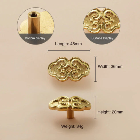 JAYA Chinese Brass Furniture Door Handle Pure Copper Flower Shaped Bow Wardrobe Door Handle Knobs