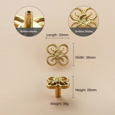 JAYA Chinese Brass Furniture Door Handle Pure Copper Flower Shaped Bow Wardrobe Door Handle Knobs