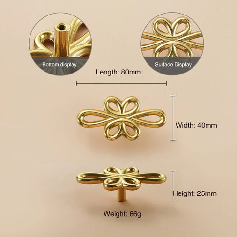 JAYA Chinese Brass Furniture Door Handle Pure Copper Flower Shaped Bow Wardrobe Door Handle Knobs