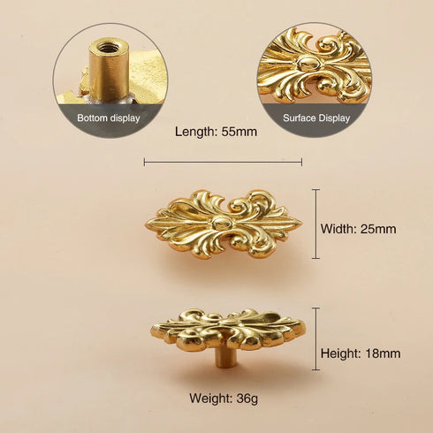 JAYA Chinese Brass Furniture Door Handle Pure Copper Flower Shaped Bow Wardrobe Door Handle Knobs