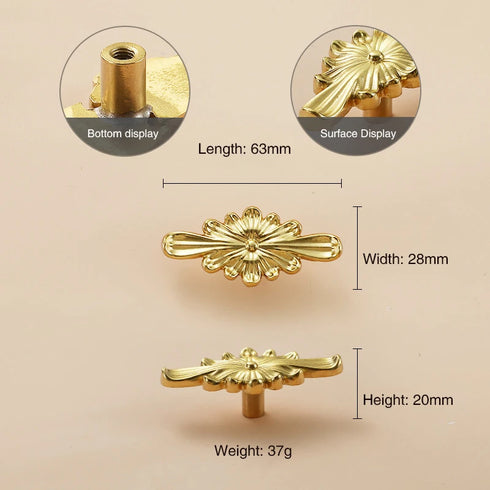 JAYA Chinese Brass Furniture Door Handle Pure Copper Flower Shaped Bow Wardrobe Door Handle Knobs