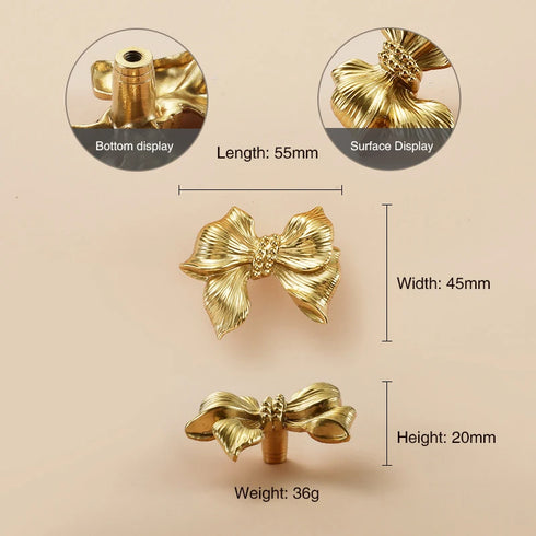 JAYA Chinese Brass Furniture Door Handle Pure Copper Flower Shaped Bow Wardrobe Door Handle Knobs