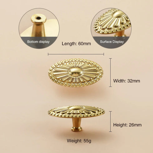 JAYA Chinese Brass Furniture Door Handle Pure Copper Flower Shaped Bow Wardrobe Door Handle Knobs